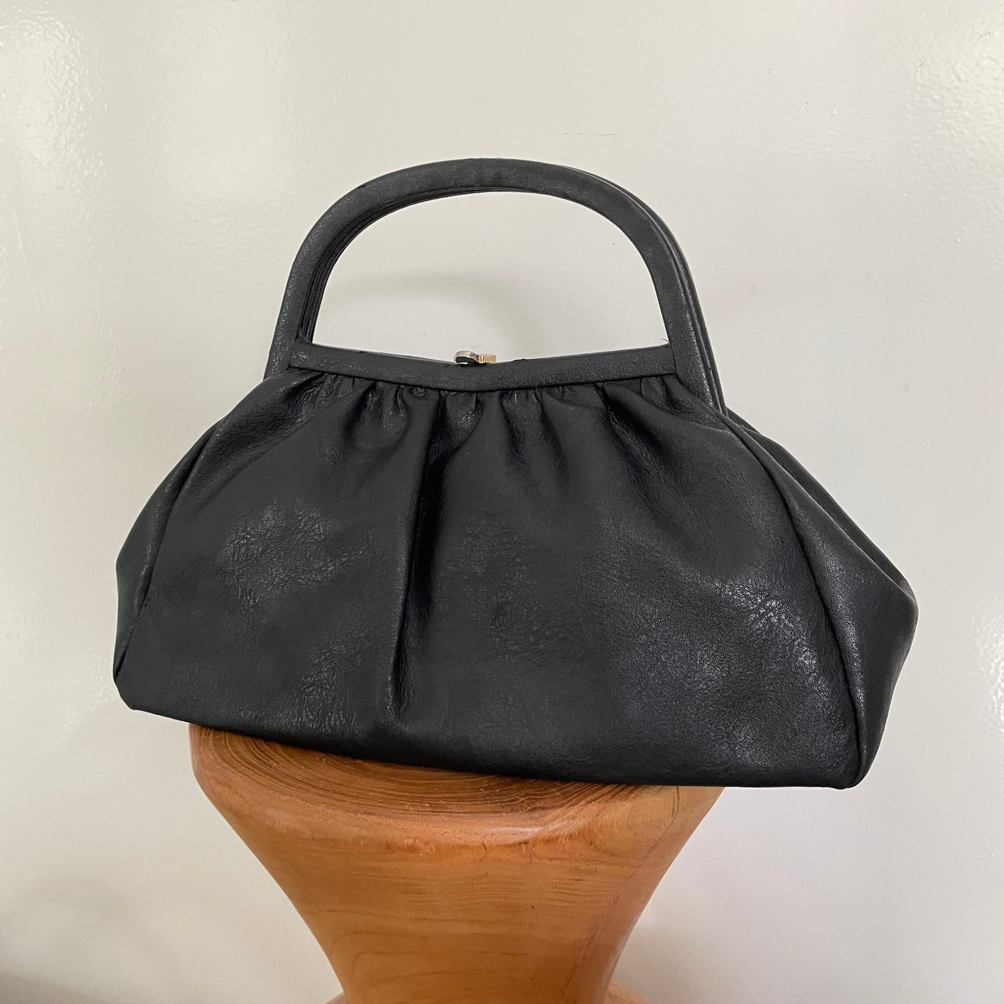 Vintage 1960s Vegan Leather Bag With Gold Clasp
