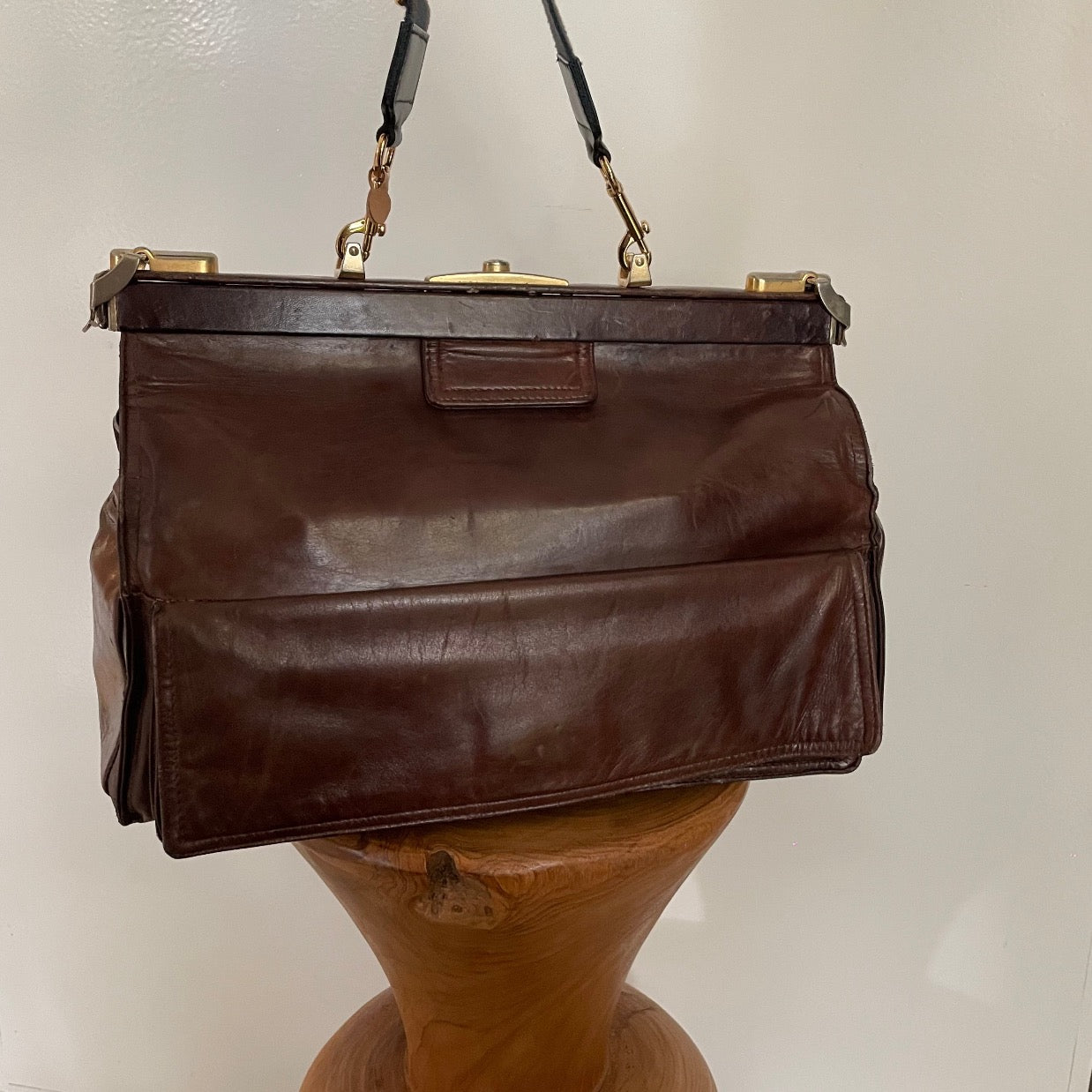 Vintage Lancel Brown Genuine Leather Doctor Bag from Paris