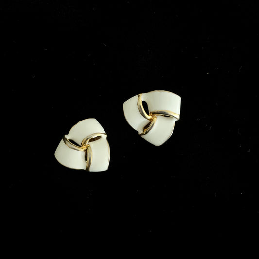 Vintage White Enamel Clip on Earrings