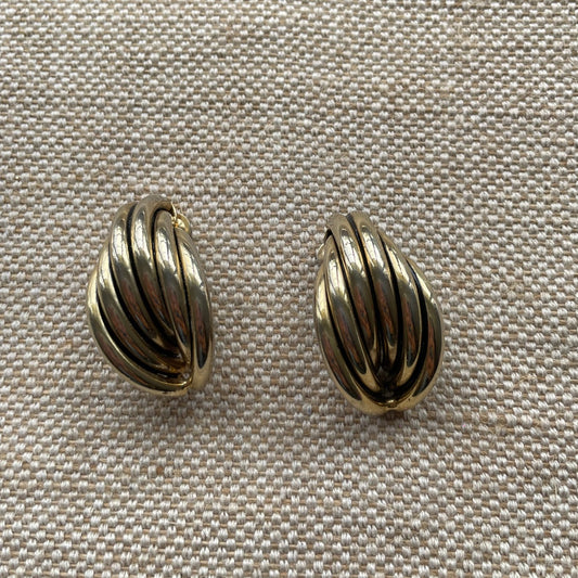 Vintage 80s Chunky Gold Leaf Motif Clip On Earrings