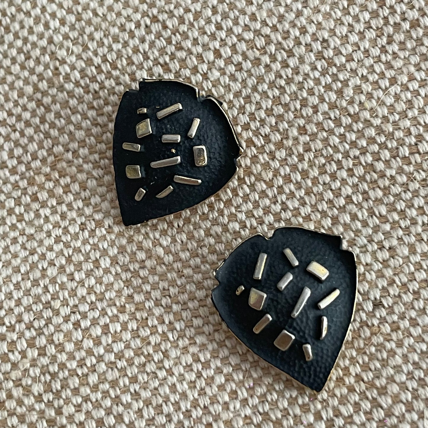 Vintage Black Leaf Motif Clip on Earrings