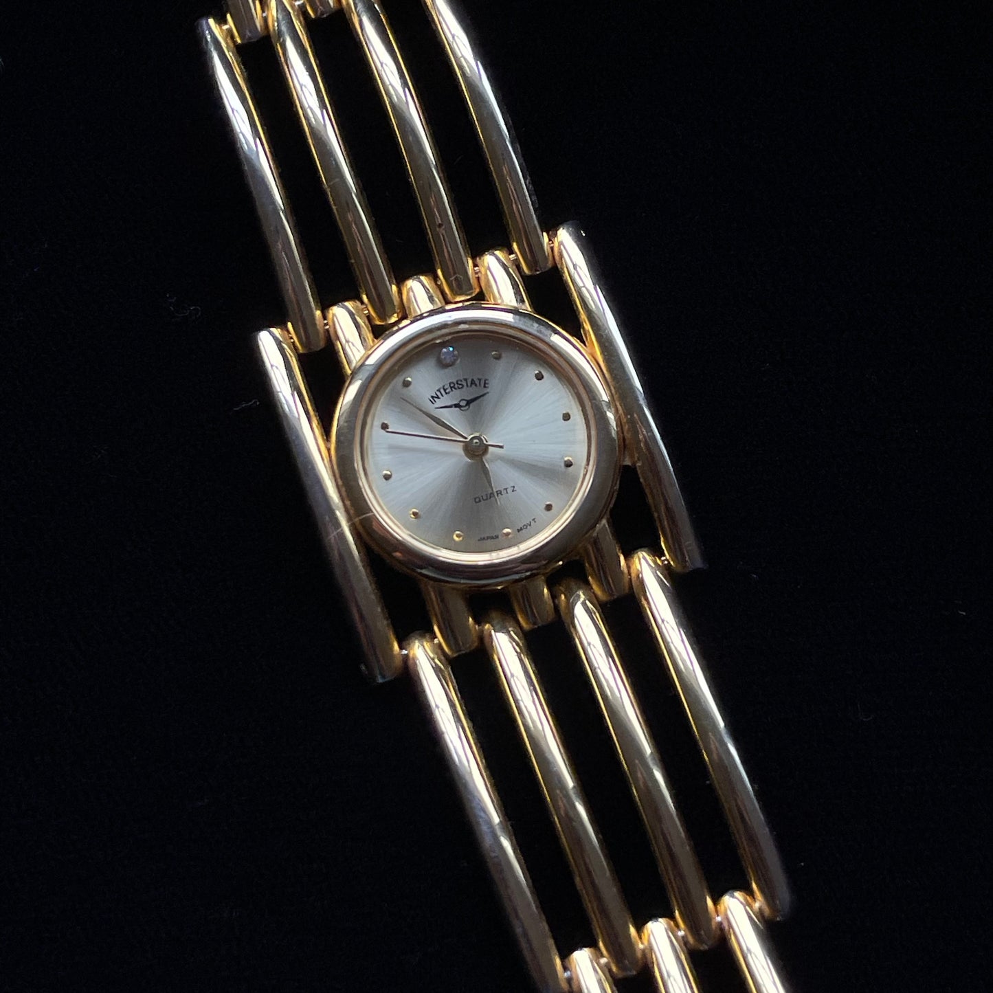 Vintage 80s INTERSTATE Japan Warm Gold Tone Bracelet Watch