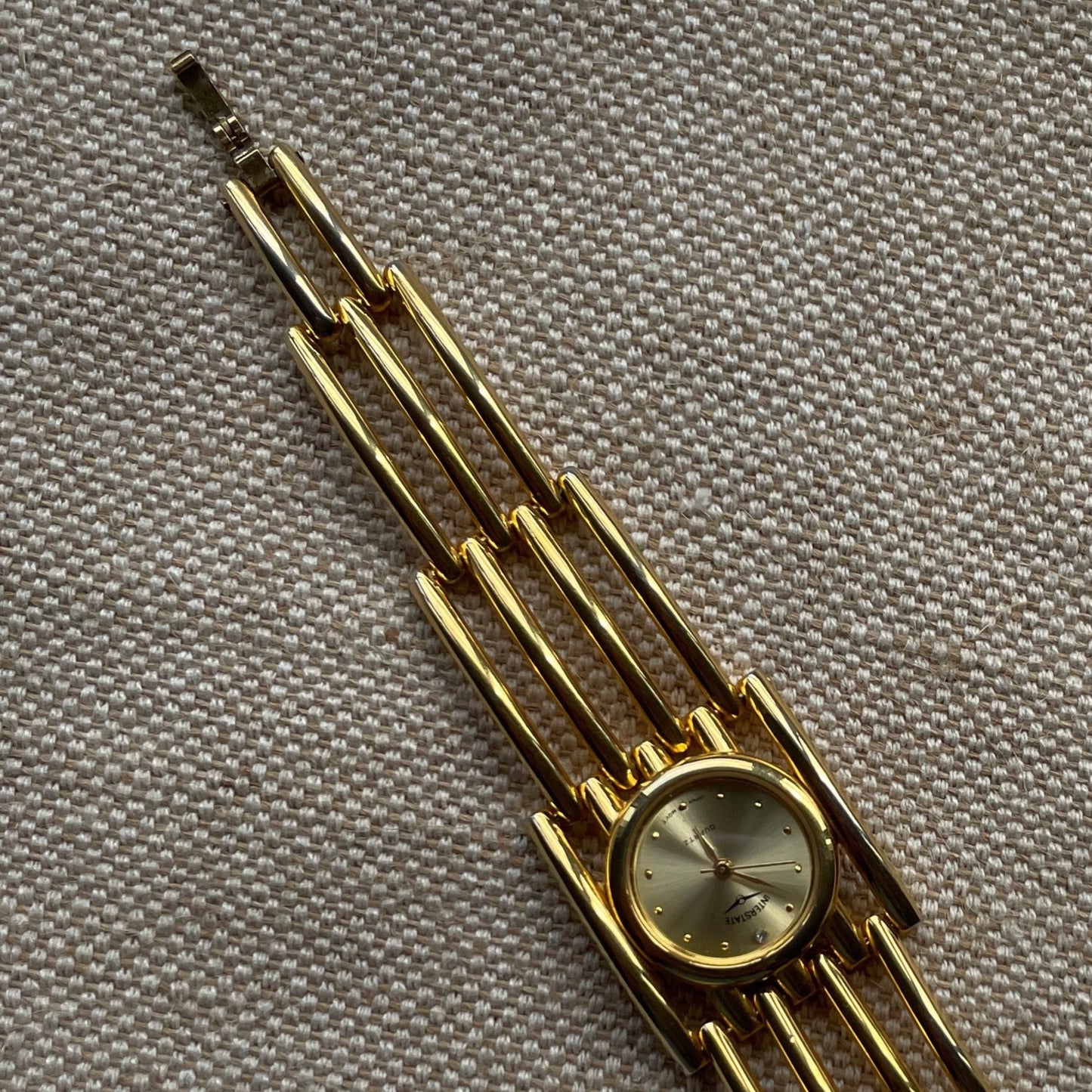 Vintage 80s INTERSTATE Japan Warm Gold Tone Bracelet Watch