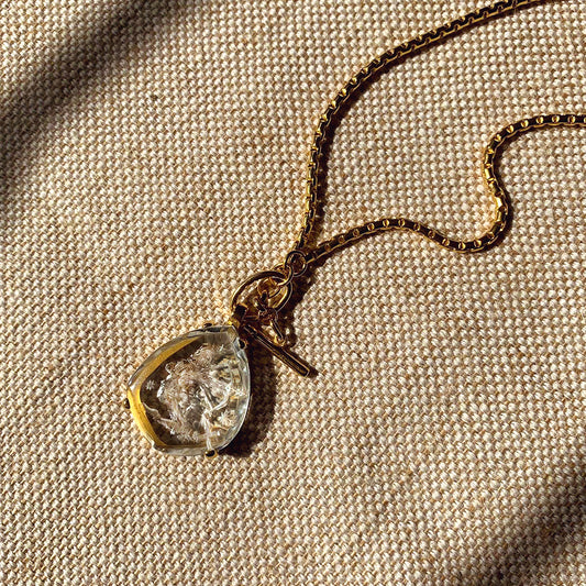 Vintage 70s West Germany Sagittarius Intaglio Glass 14K Gold Necklace