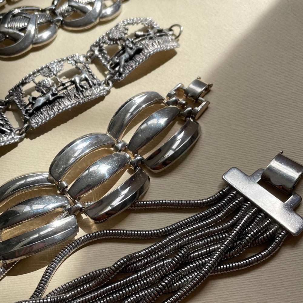 Vintage 70s Silver Multi Strands Snake Bracelet