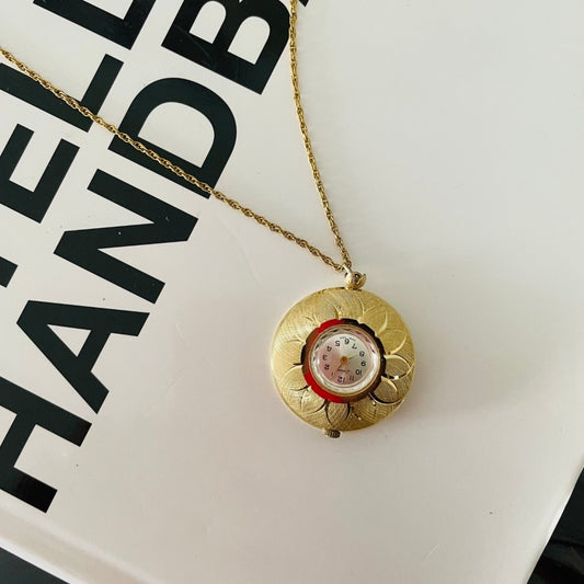 Vintage 1960s Endura Swiss-made gold plated sun burst pocket watch