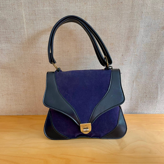 Vintage 1970s Navy Suede Bag With Leather Details