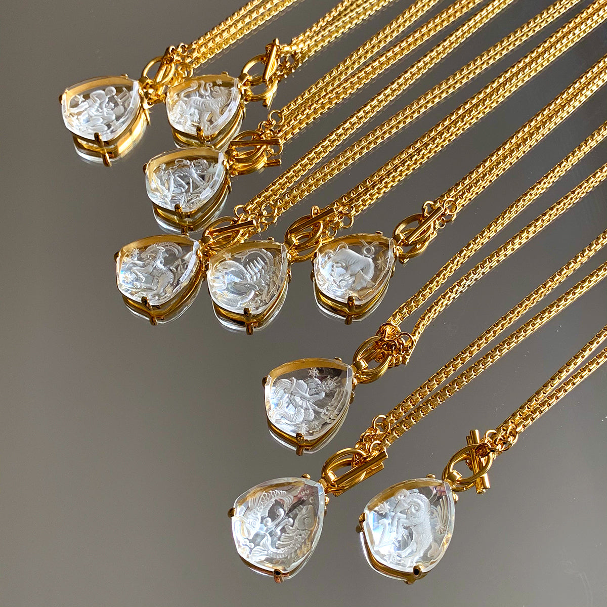 Vintage 70s West Germany Scorpio Intaglio Glass 14K Gold Necklace