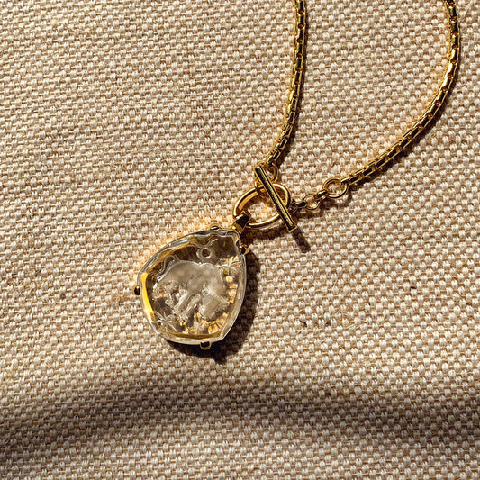 Vintage 70s West Germany Taurus Intaglio Glass 14K Gold Necklace