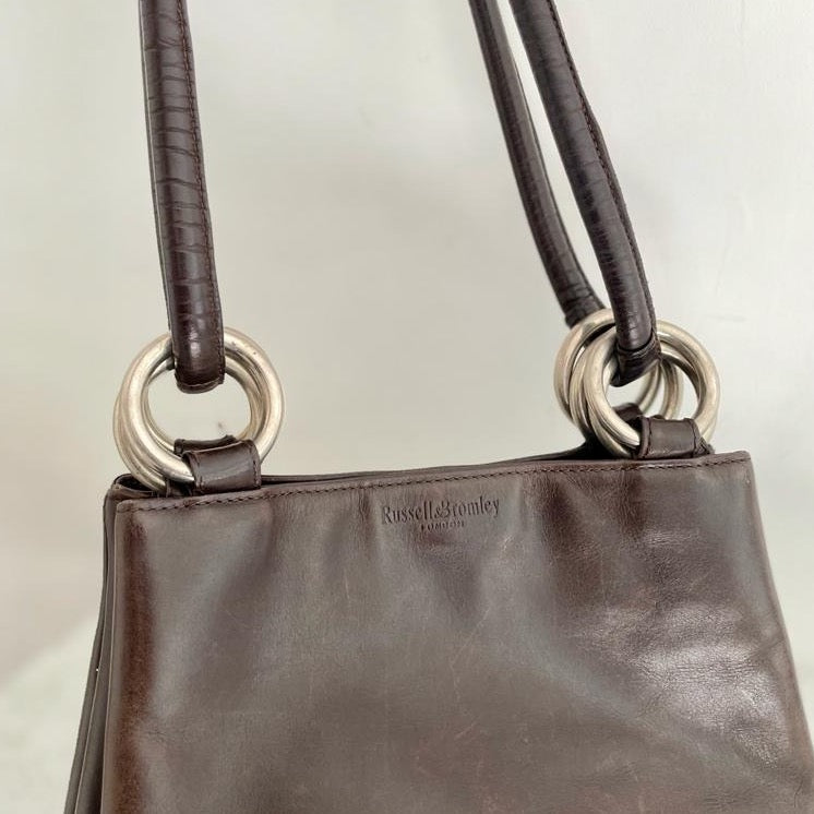 Vintage 1990s Russell & Bromley Leather Bag with Silver Rings