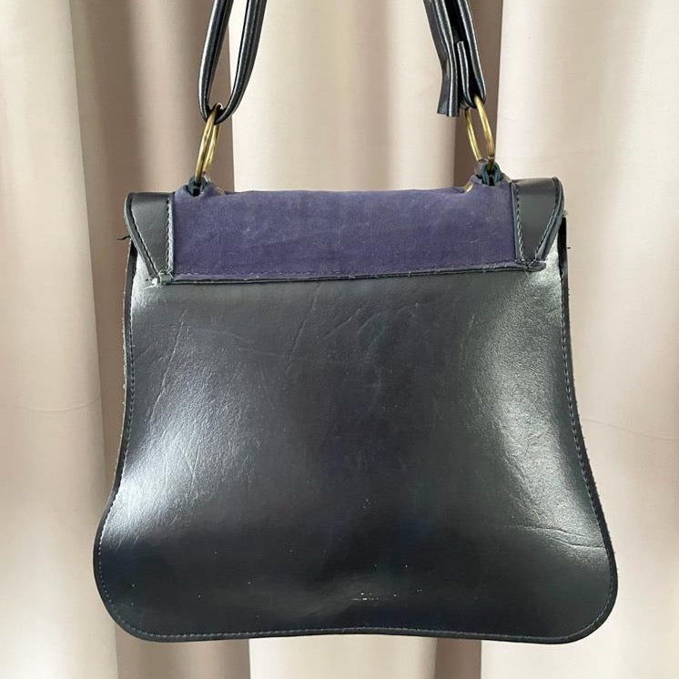 Vintage 1970s Navy Suede Bag With Leather Details