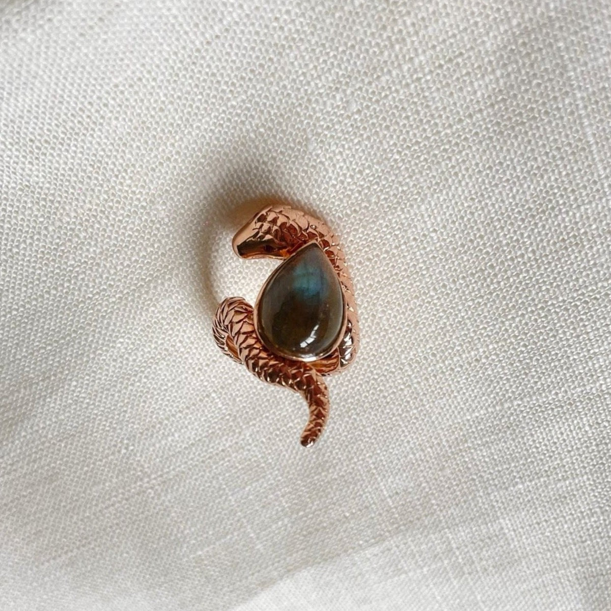 New Rose Gold Plated Snake Ring With Moonstone