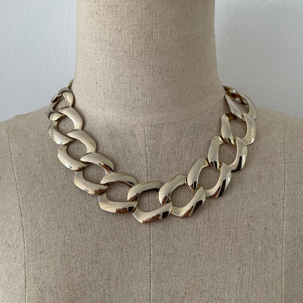 Vintage 1980s Bold Chunky Gold Toned Link Necklace